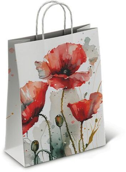 Пакет подар. бумажн. 25*22*12 см, 100 гр/м2 Маки, крученые ручки