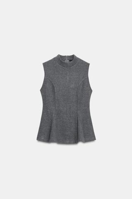 ZARA ТОП ИЗ МЯГКОЙ ТКАНИ С БАСКОЙ, СЕРЫЙ