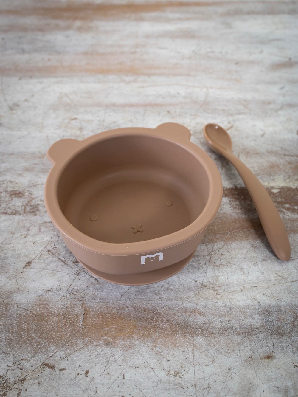 Набор посуды для детей - миска и ложка Мишка, Hazelnut