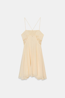 ZARA КОРОТКОЕ ПЛАТЬЕ ГОДЕ С КРУЖЕВОМ, ЭКРЮ