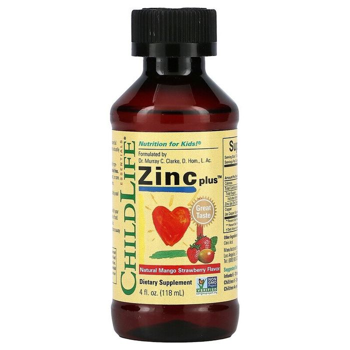 Цинк со вкусом манго и клубники, Zinc Plus, ChildLife, Essentials, 118 мл