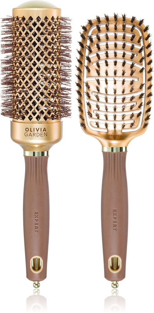 Olivia Garden 45 мм круглая щетка для волос 1 шт. + Nanothermix Flex Combo flat brush with boar bristles 1 шт. NanoThermic Set