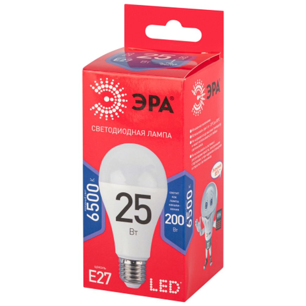 Лампа светодиодная ЭРА RED LINE LED A65-25W-865-E27 R 25Вт груша холодный дневной свет Е27 | Лампы cветодиодные Груша (A)