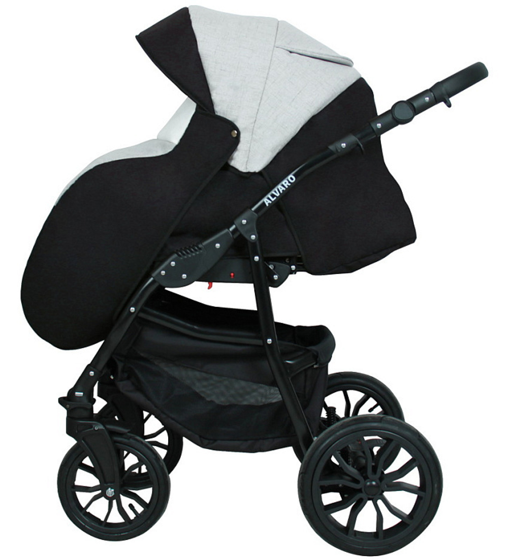 Детская коляска Alis Alvaro 2 в 1 Al 04 т.серый+св.серый+белая кожа
