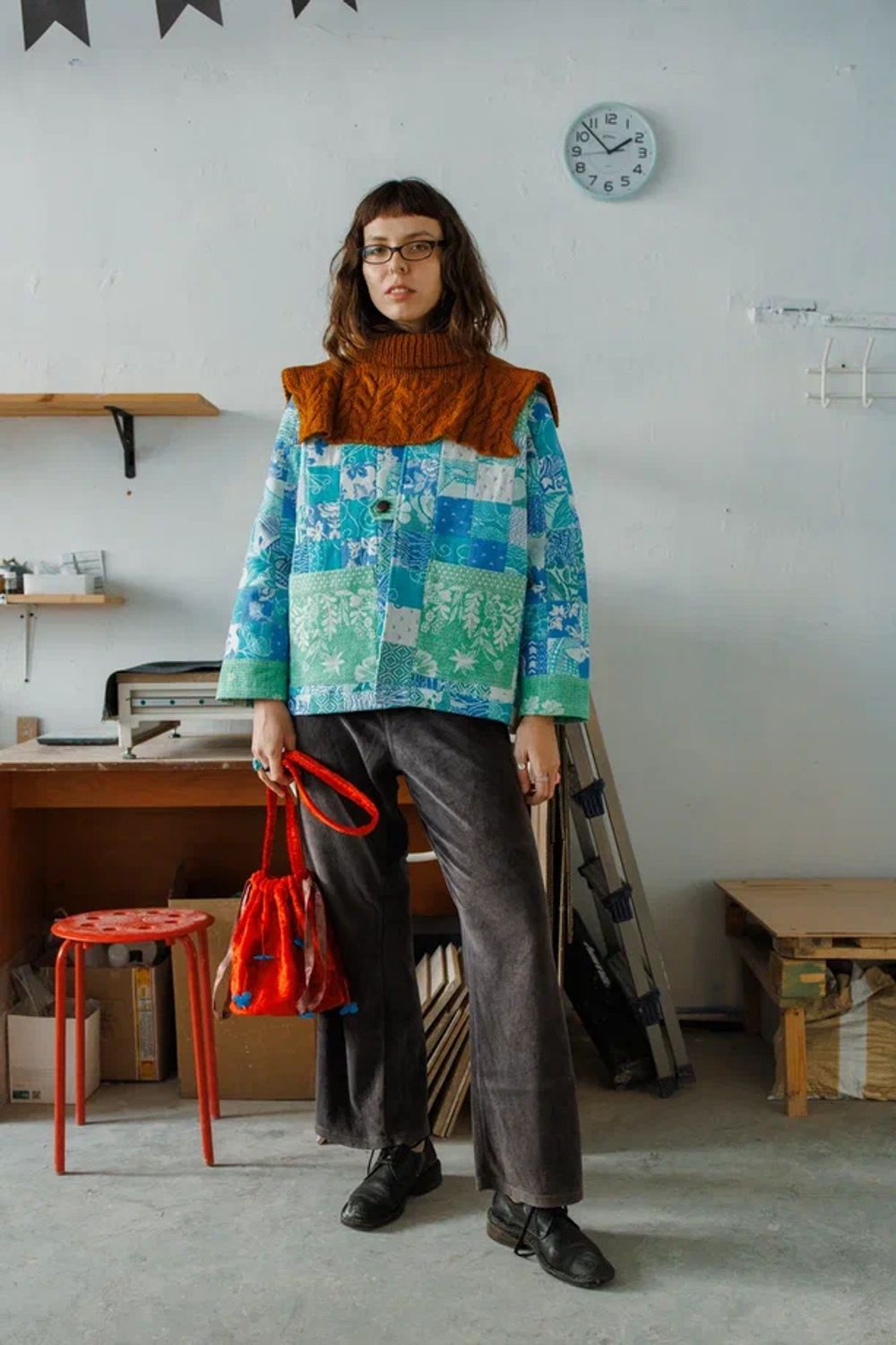 Куртка Soeurs в клетку сине-зеленая