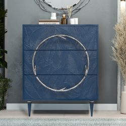 Комод Арт Колор leaves Классик Сильвер с 3 ящиками Королевский синий