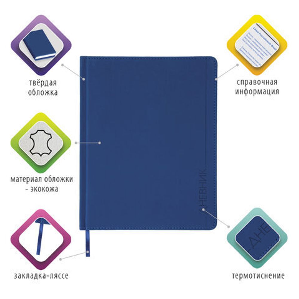 Дневник 1-11 класс 48 л., обложка кожзам (твердая), термотиснение, BRAUBERG "VIENNA", синий, 105961