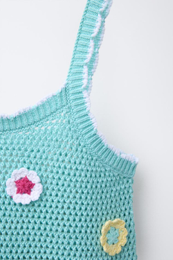 ZARA ТОП ИЗ КРУЖЕВА КРОШЕ С ЦВЕТОЧНЫМ УЗОРОМ, СВЕТЛО-БИРЮЗОВЫЙ