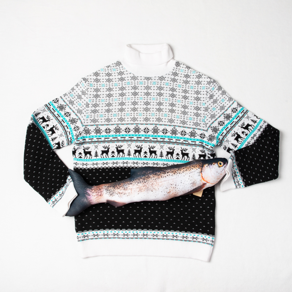 Свитер белый с бирюзовым «Олени»