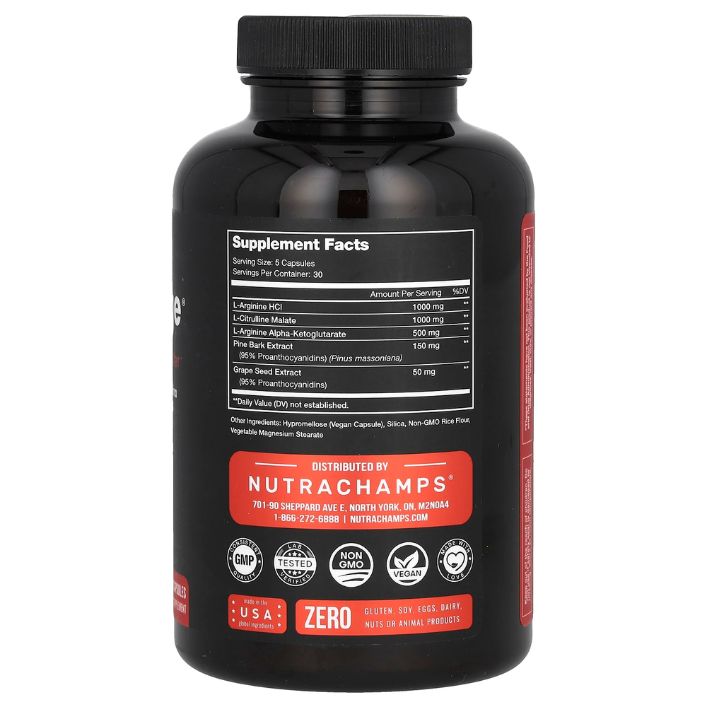 NutraChamps, Nitric Charge, 150 веганских капсул