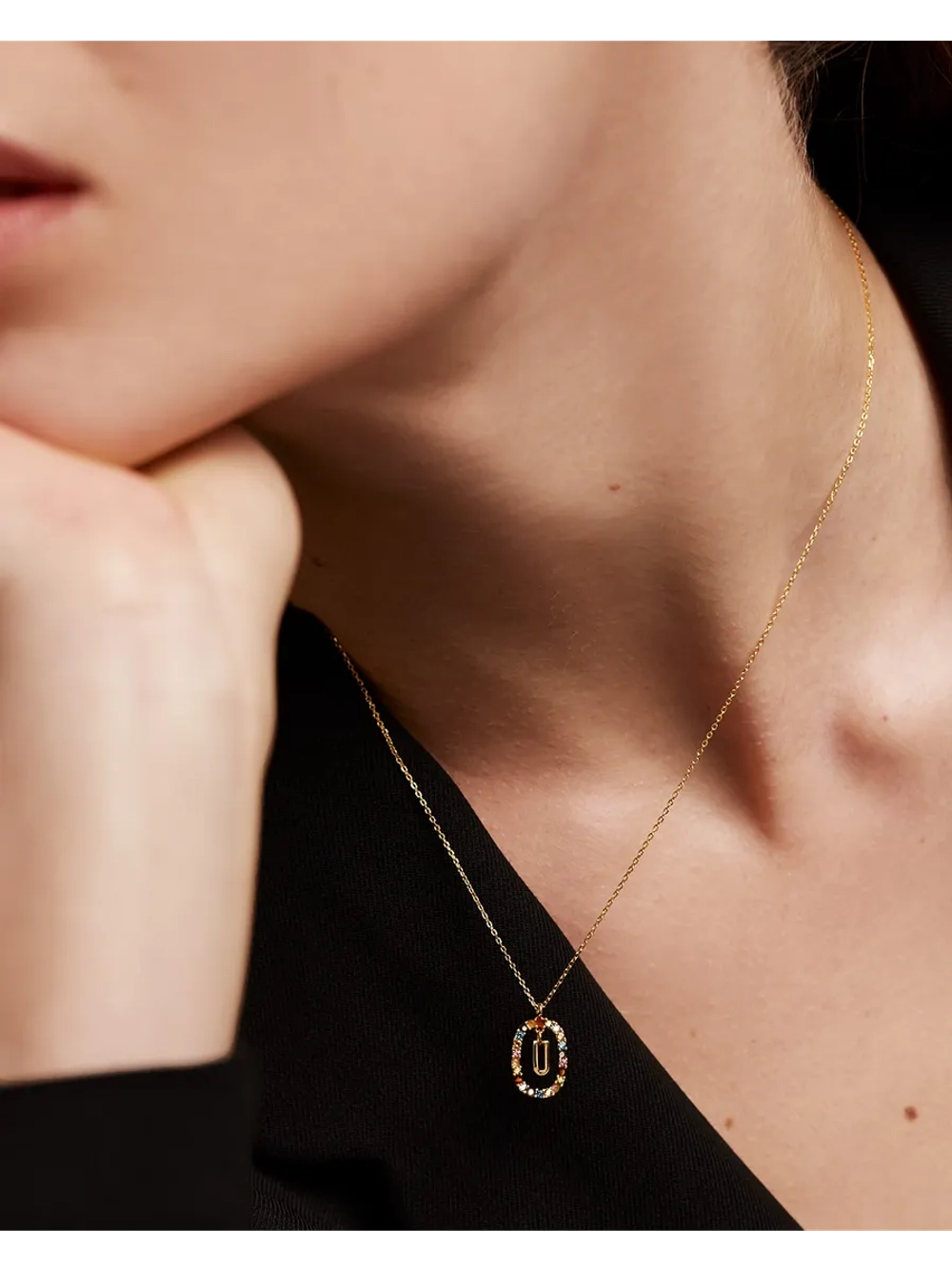 Колье Буква U серебро 925 пробы покрытое золотом