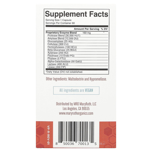 MaryRuth's, пищеварительные ферменты глютена, 60 капсул