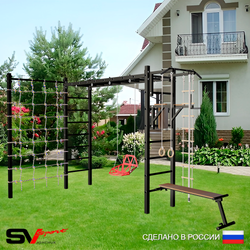 Уличная шведская стенка Sv Sport рукоход с комплектом турник прямой У5424 (Турник/Брусья/Скамья/Со спинкой/Канат/кольца/лестница/Сетка)