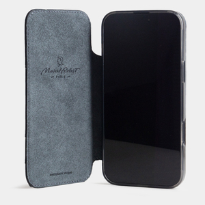 Чехол-книжка кожаная для iPhone 17 Pro, страус черного цвета