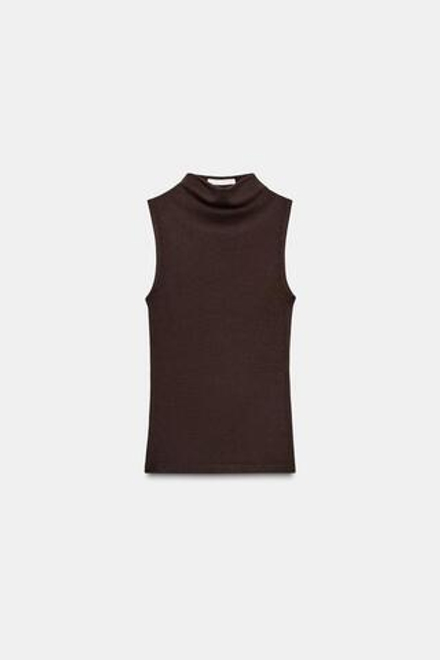 ZARA ТОП ИЗ ХЛОПКА И МОДАЛА, КОРИЧНЕВЫЙ