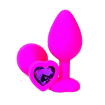 Анальная втулка фуксия с кристаллом сердце Small фиолетовый 7 см