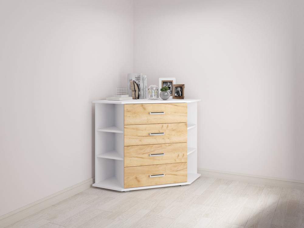 Комод угловой Катрин 7, дуб крафт золотой/белый