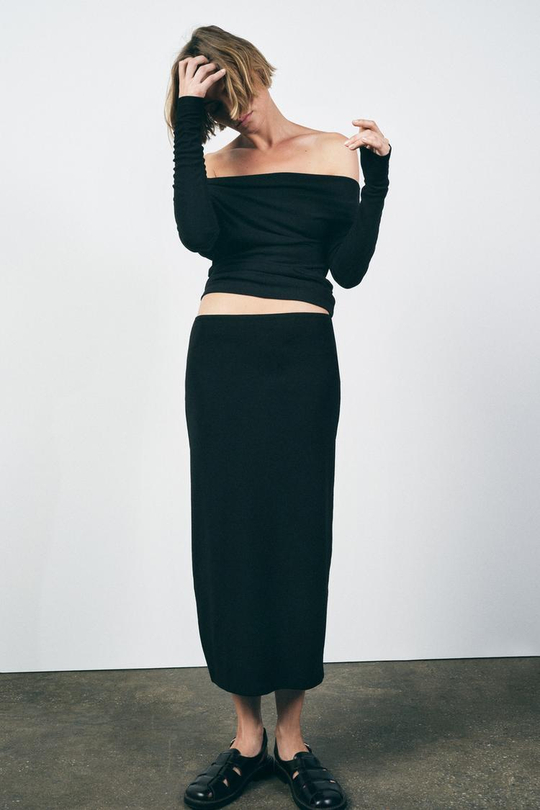 ZARA ТОП АСИММЕТРИЧНОГО КРОЯ ИЗ МЯГКОГО ИНТЕРЛОКА, ЧЕРНЫЙ