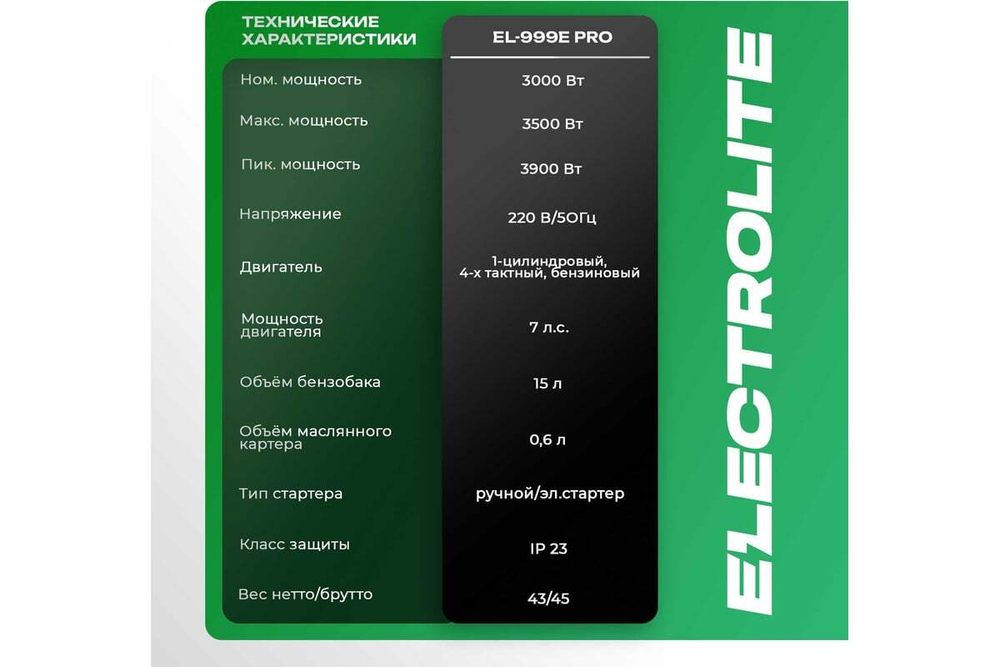Генератор бензиновый Electrolite EL-999E PRO 6852