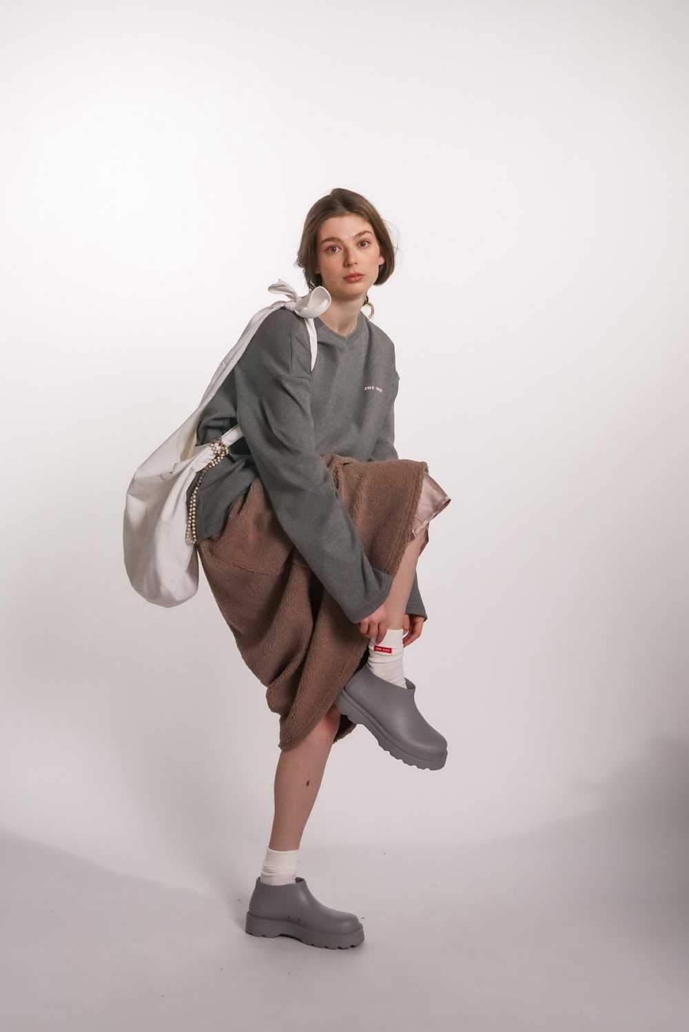 Юбка-трапеция из плюшевой ткани, какао