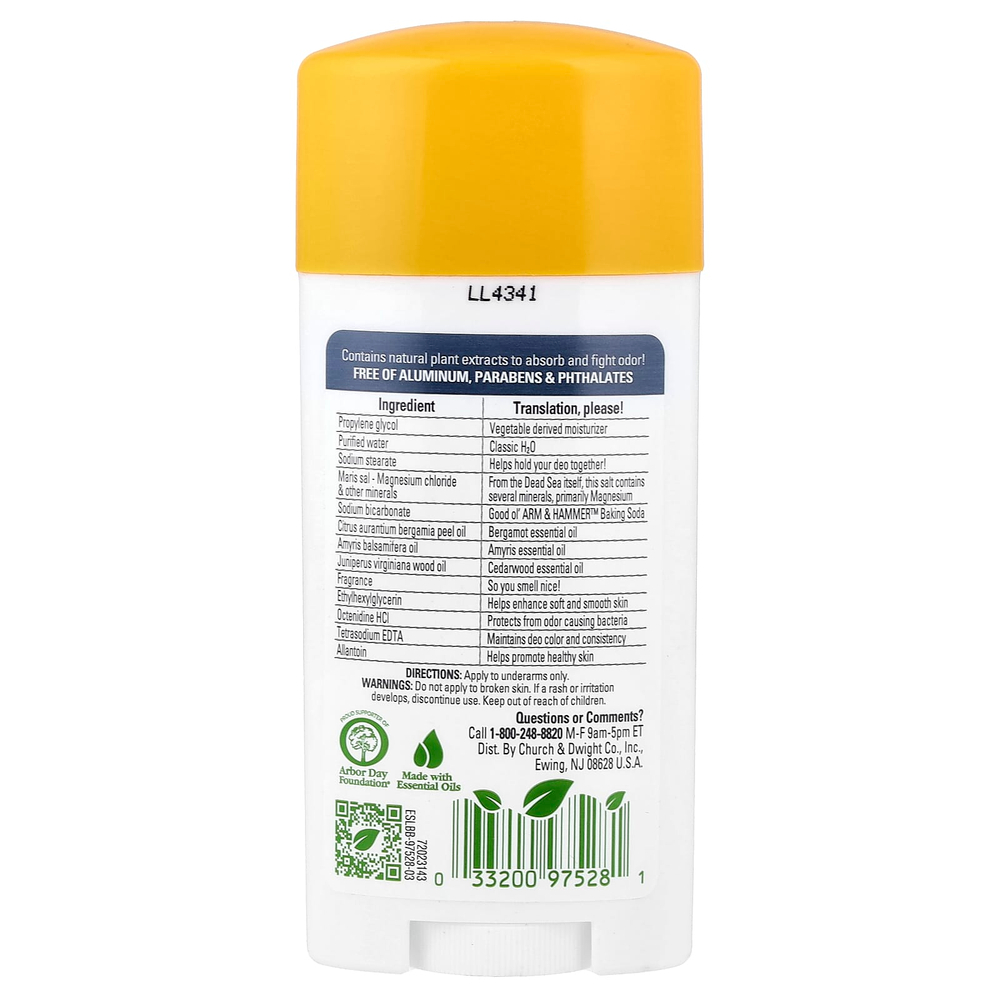 Arm & Hammer, Essentials™, дезодорант с натуральными дезодорирующими компонентами, магний, ваниль и сандаловое дерево, 71 г (2,5 унции)