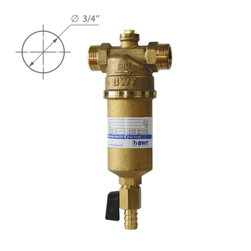 Магистральный фильтр BWT Protector Mini для горячей воды 3/4", прямая промывка