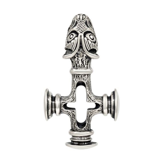 Волчий крест подвеска из серебра 925, вид спереди