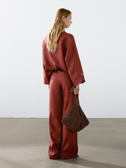 Massimo Dutti Струящиеся брюки из 100% льна, темно-розовый