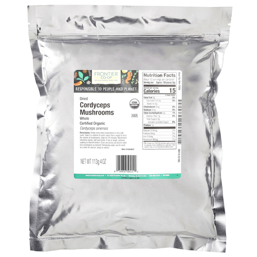 Frontier Co-op, Органические цельные сушеные грибы кодицепс, 113 г (4 унции)