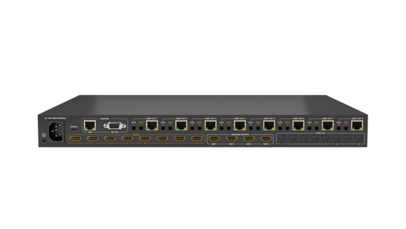 Wyrestorm MXV-0808-H2A-70 - v3, матричный коммутатор 8x8 HDBaseT со сквозными 4хHDMI выходами, двунаправленным ИК и выходами 8хS/PDIF, поддержка HDMI2.0, HDCP2.2, POH, 4K до 70 м, 1080p до 100 м, де-эмбеддер аудио.