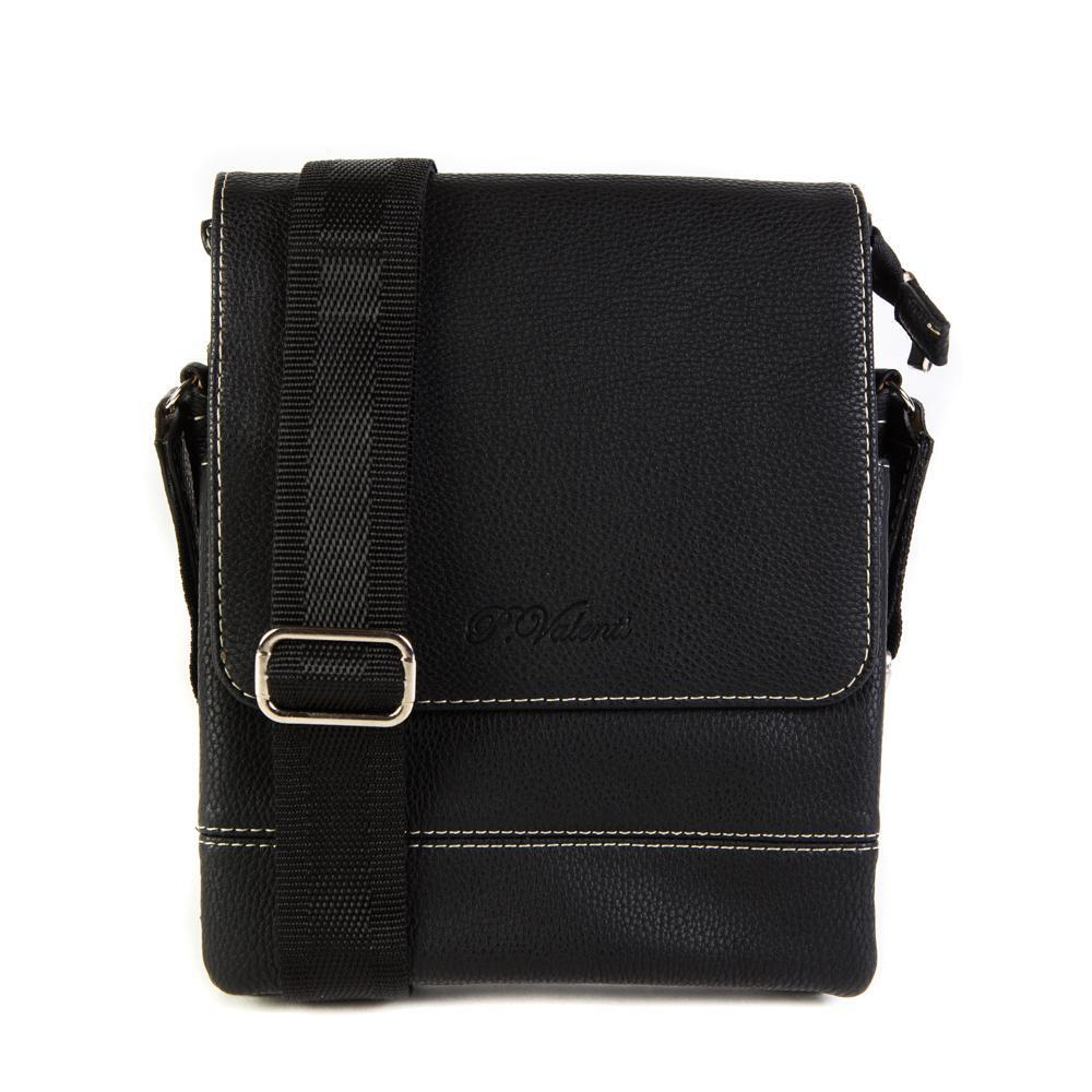 Фото мужская небольшая наплечная чёрная сумка-планшет из искусственной кожи Paulo Valenti TK101