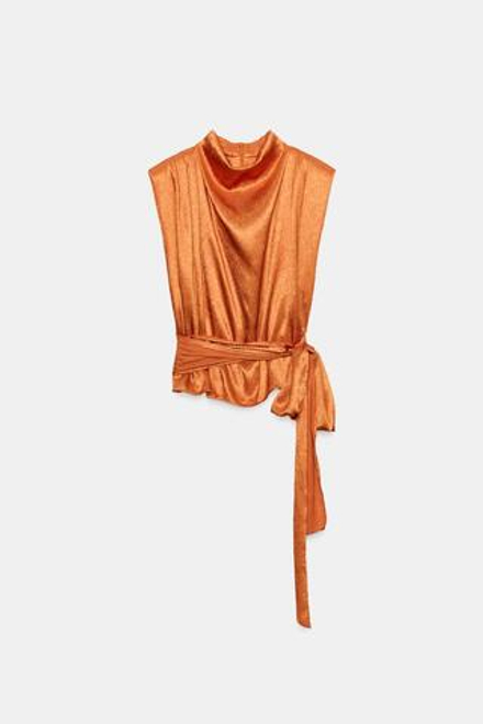 ZARA АТЛАСНЫЙ ТОП С БАНТОМ, ЦВЕТ ЖЖЕНОГО АПЕЛЬСИНА