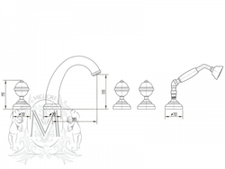 Смеситель на борт ванны 5 отв. Cristalia Swarovski ML.CRS-3780 схема