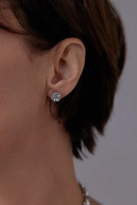 Серьги пусеты круглый кристалл 0,9 см, оттенок серебро