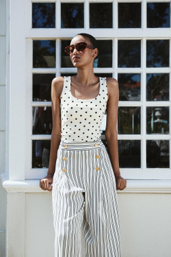 ZARA ТОП ИЗ ПОЛИАМИДА С ШИРОКИМИ БРЕТЕЛЯМИ, ЭКРЮ/ЧЕРНЫЙ