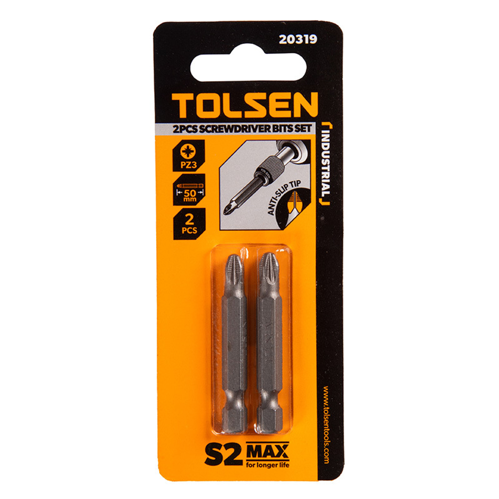 TOLSEN (TT20319) Набор вставок (бит) торцевых 1/4", Pozidriv, PZ3, 50 мм, 2 предмета