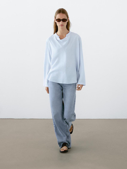 Massimo Dutti Блуза с длинными рукавами и воротником, синий