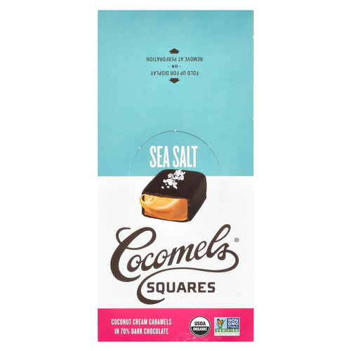 Cocomels, Squares, карамель с кокосовым кремом в 70% темном шоколаде, морская соль, 15 единиц по 28 г (1 унция)
