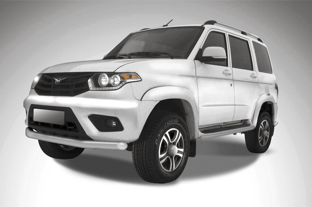 Защита переднего бампера UAZ Patriot (2014-2023) d76 серебристая