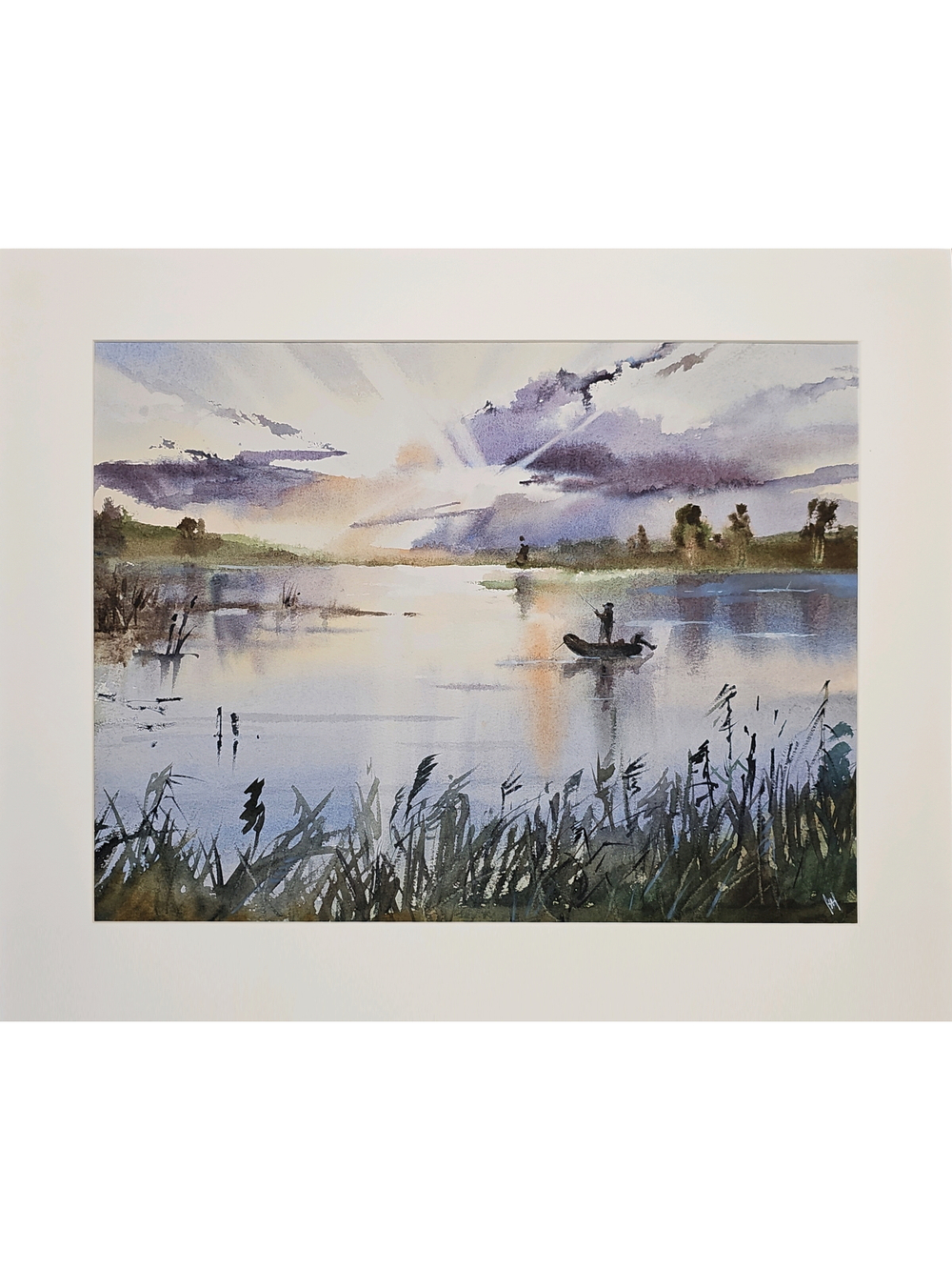 Картина авторская акварельная в паспарту 40х50 см на стену для интерьера "На вечерней зорьке"