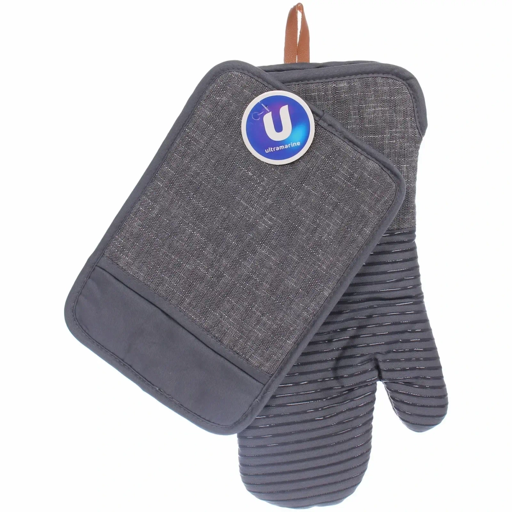 Прихватка в наборе с прихваткой-варежкой «PRIME», цвет серый, силикон, 25*17 см и 34*18 см