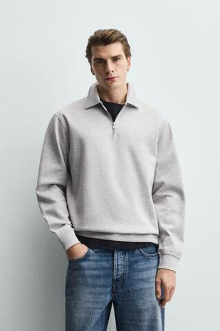 ZARA ТОЛСТОВКА-ПОЛО INTERLOCK НА МОЛНИИ, СЕРЫЙ МЕЛАНЖ
