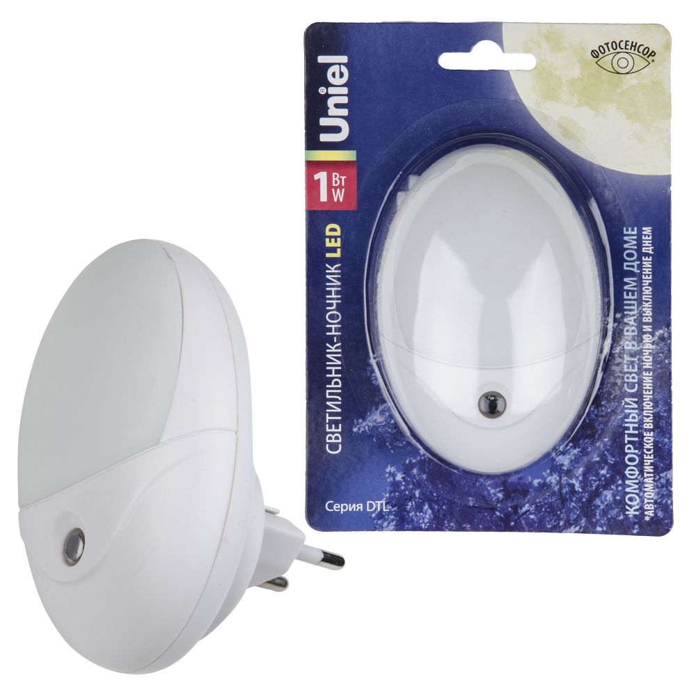 DTL-317 Овал-White-Sensor Светильник-ночник. С фотосенсором день-ночь. Белый. ТМ Uniel