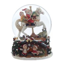 GAEM Фигурка декоративная "Дед Мороз на лошадке" в стекл шаре (ключ,муз), D 14 см, L15 W16 H18,5 см