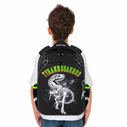 Ранец BRAUBERG QUADRO, 3 отделения, с брелком, "Tyrannosaur", светящийся рисунок, 37х28х18 см, 272021