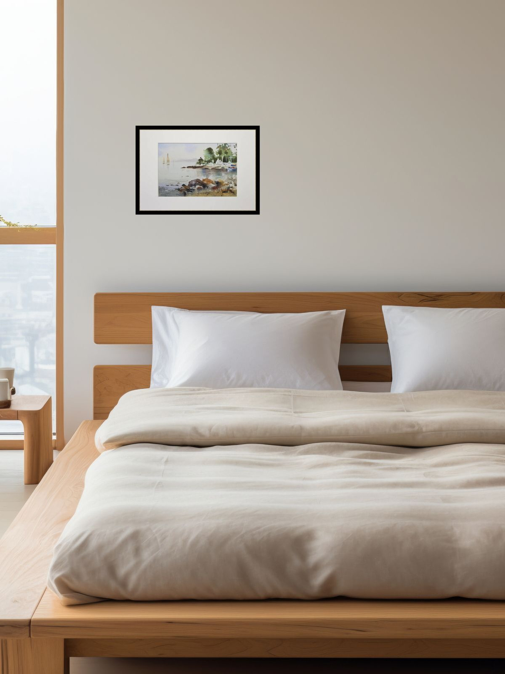 Картина авторская акварельная в паспарту 21х30 см на стену для интерьера "Морская бухта"