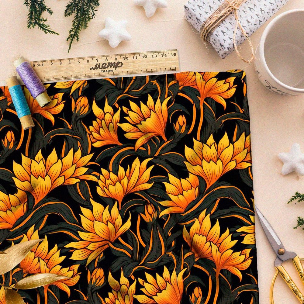 Ткань премиум дюспо контрастный флорал
