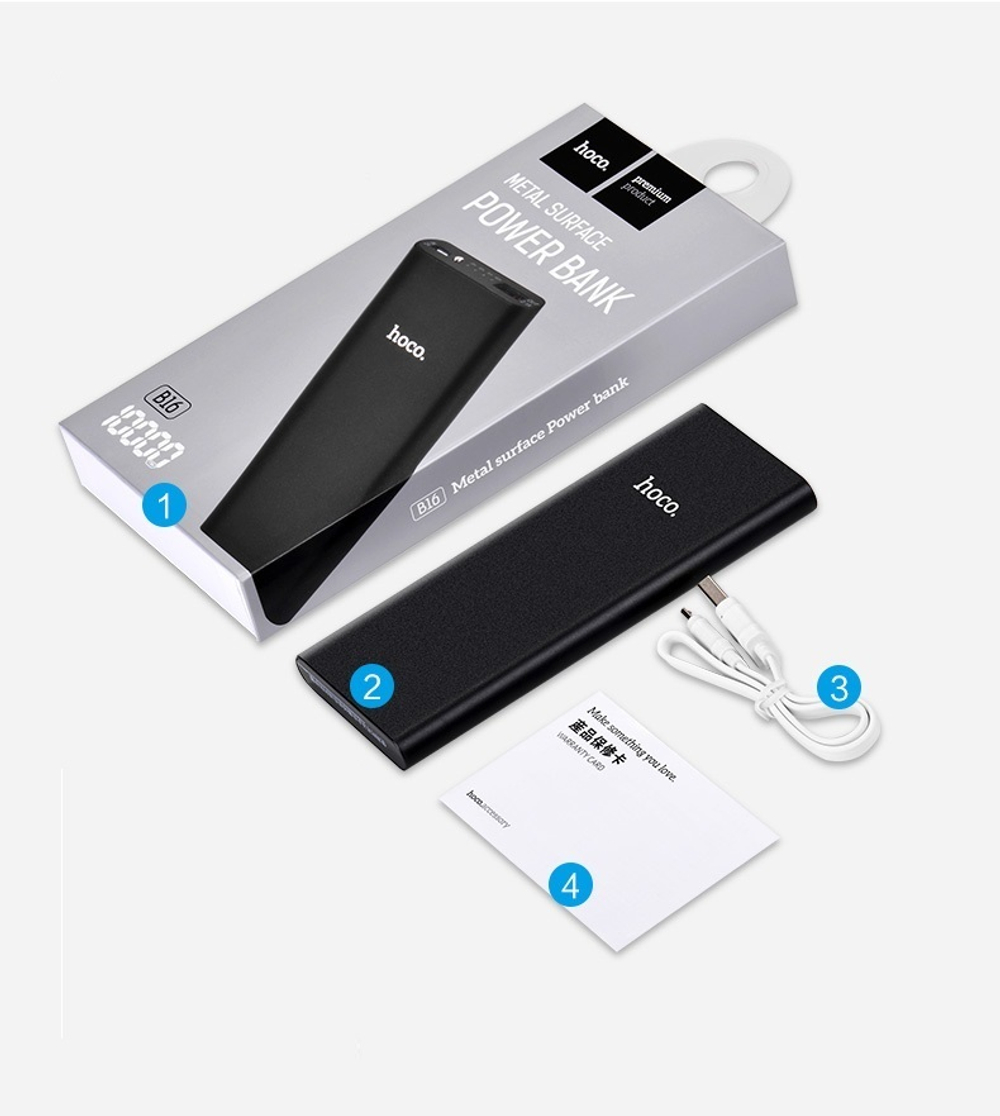 Power Bank 10000mAh, 1 USB, Hoco B16, черный