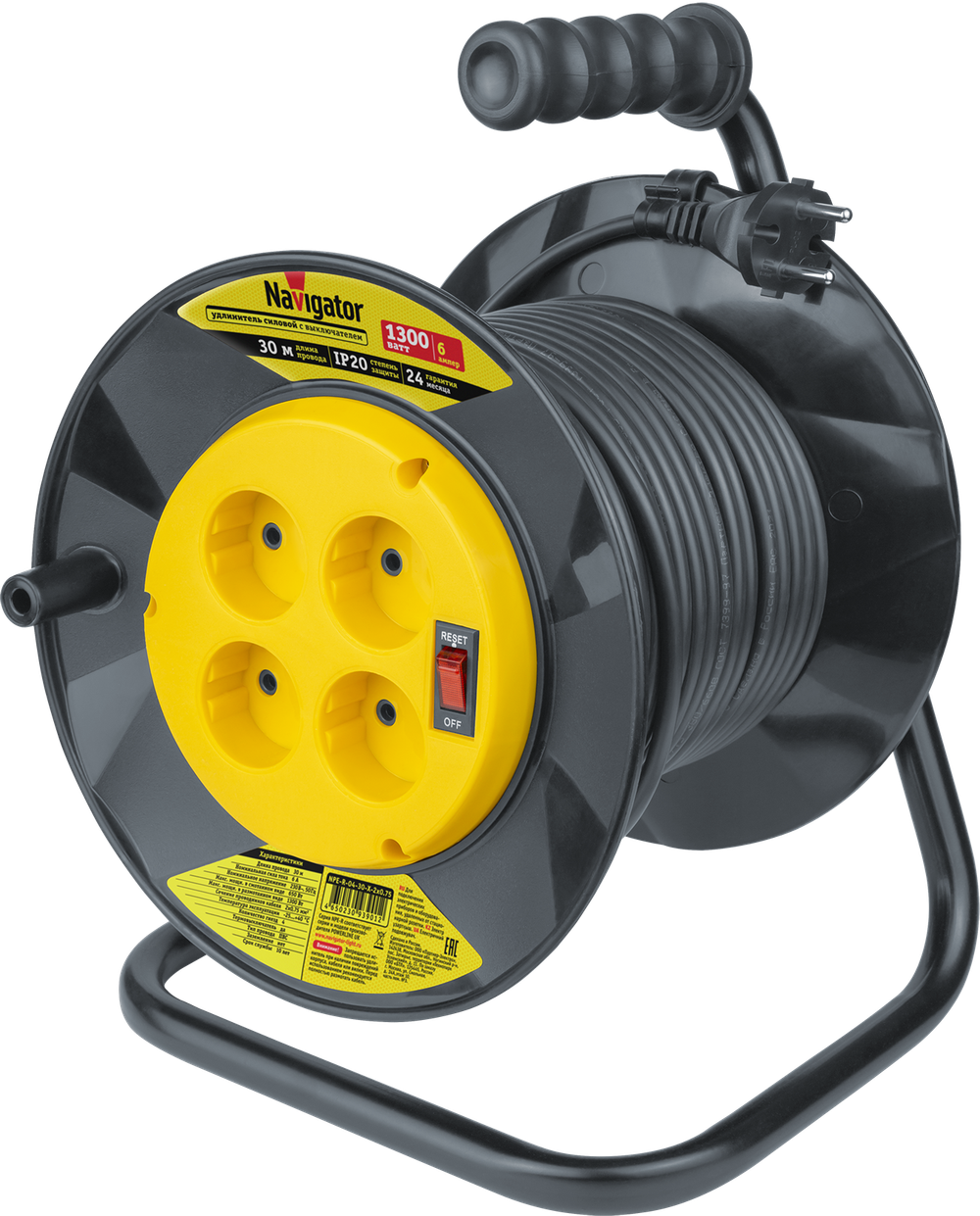 Удлинитель Navigator 93 901 NPE-R-04-30-X-2x0.75 катушка 4 гн. б/з 30м (Россия)