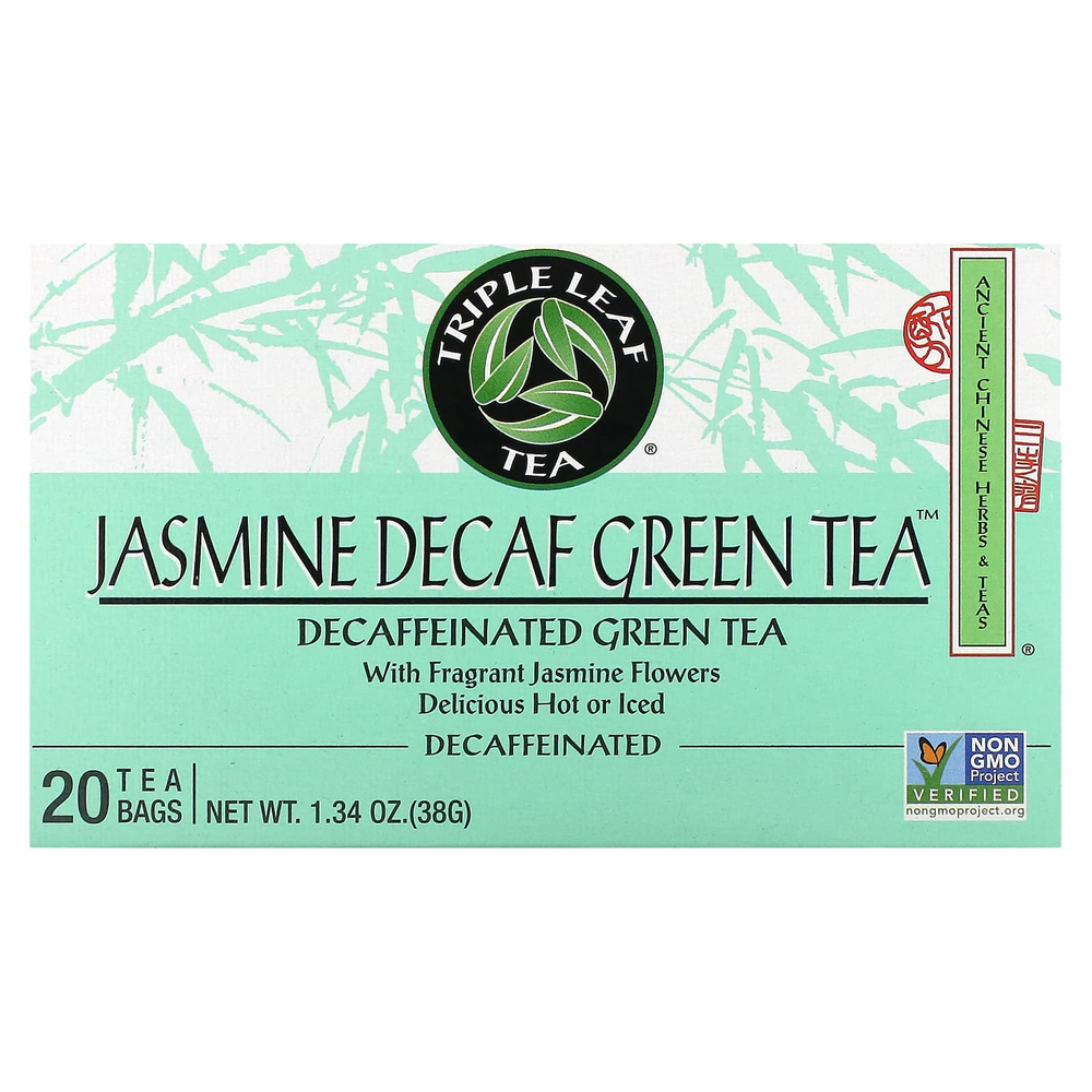 Triple Leaf Tea, зеленый чай с жасмином без кофеина, 20 чайных пакетиков, 38 г (1,34 унции)